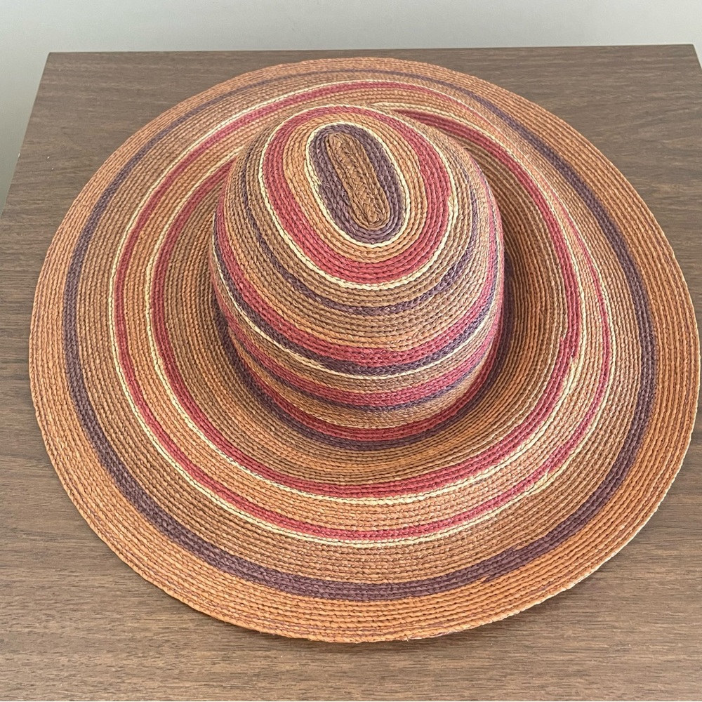 SOLD Helen Kaminski Hat Wide Brim Sun Raffia Womens Multicolor Summer Beach - Picture 11 of 15